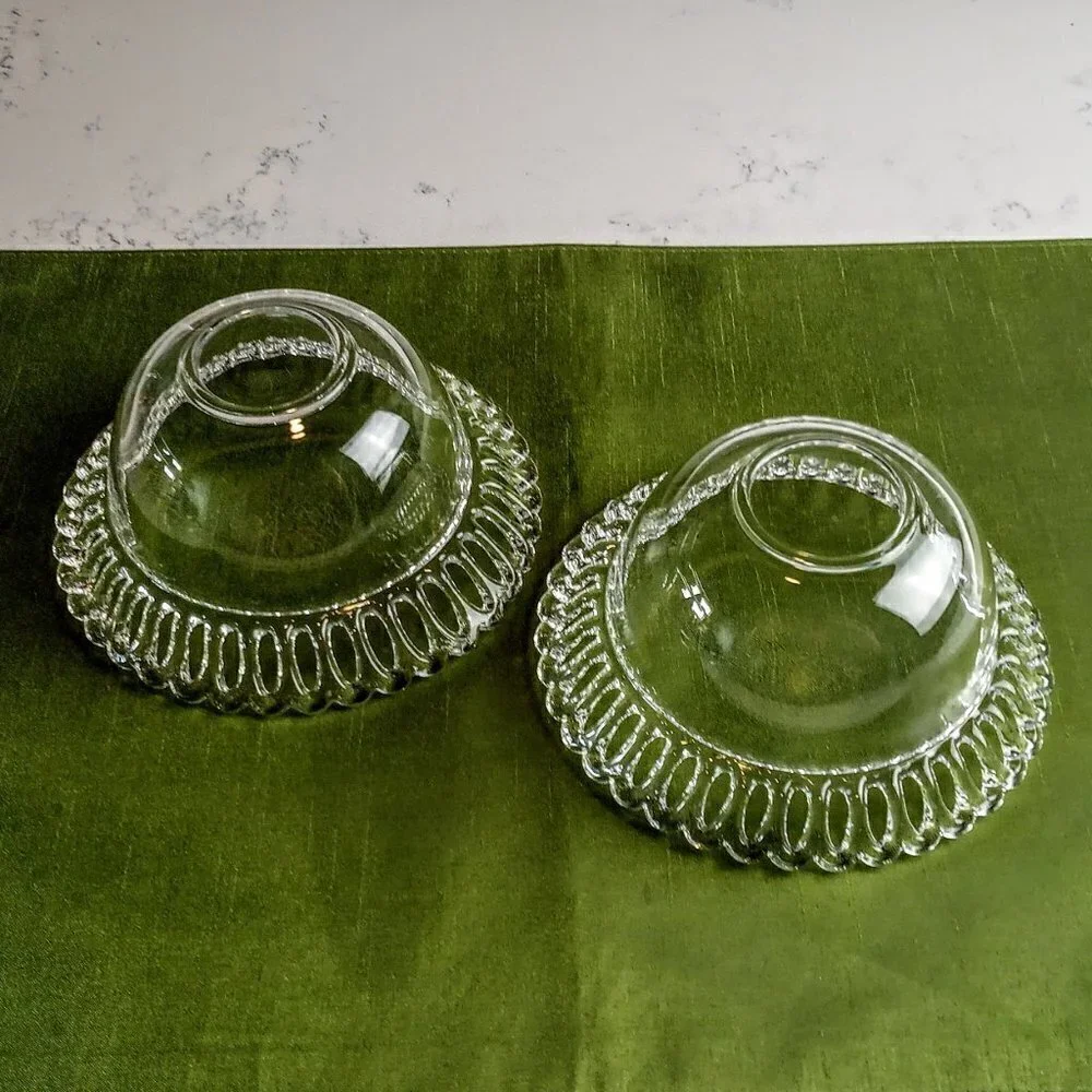 Vintage Clear Glass Bowls Reticulated Rim (2)